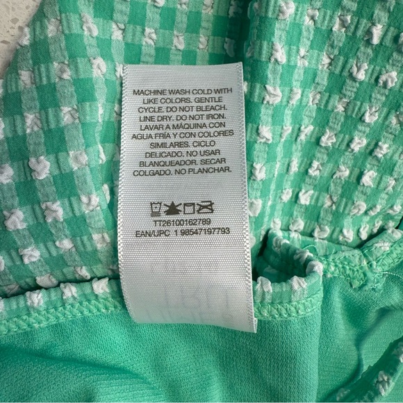 Time and Tru Gingham One Piece Swimsuit Tie Shoulder Women’s Large 12-14 Green - Picture 6 of 7